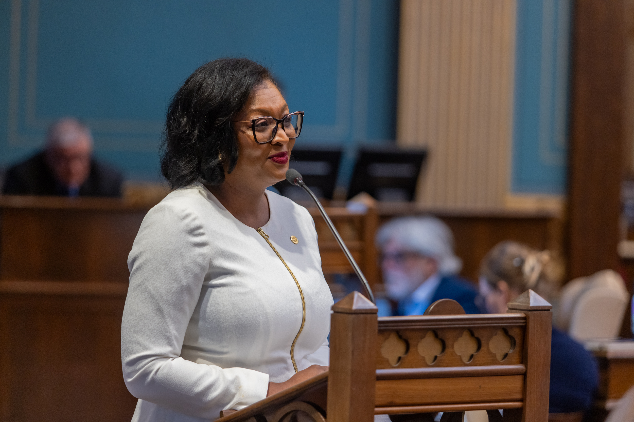 Sen. Anthony speaking to the passage of the 2027 state budget on the floor. 
