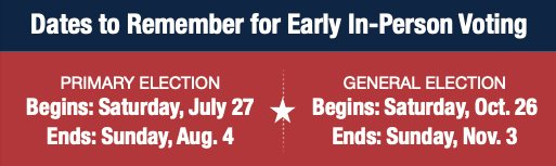 Dates to remember for early in-person voting. Primary and General Election