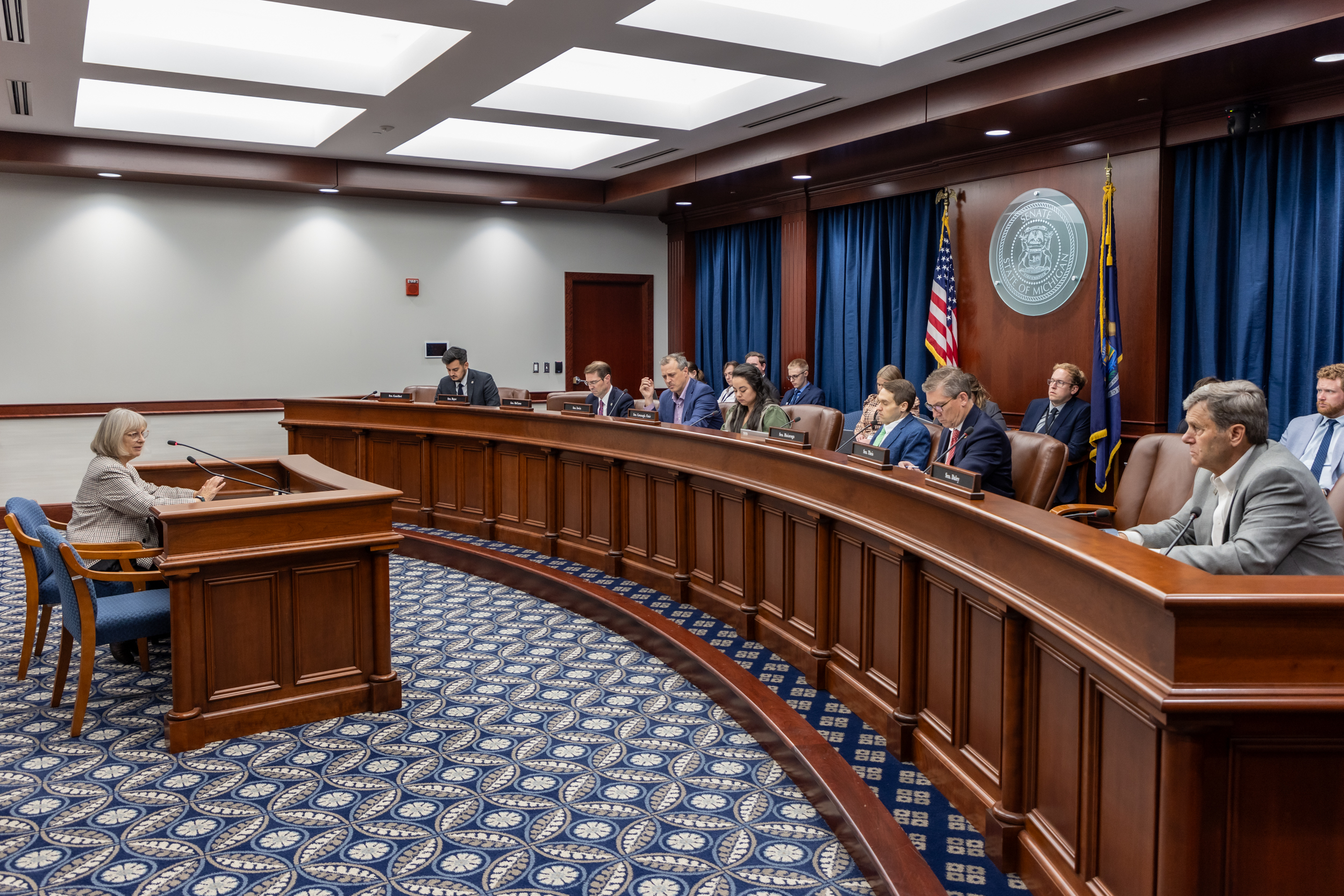 Sen. Bayer testifying before the Senate Finance, Insurance, and Consumer Protection Committee on Oct. 9 on behalf of her bill package, Senate Bills 888-892.