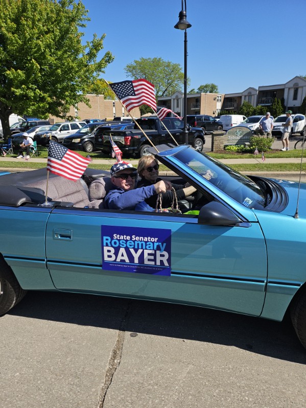 My husband John, my close friend Pam Hansen, and I rode in style in my 1987 Chrysler LeBaron (named Lucy!)