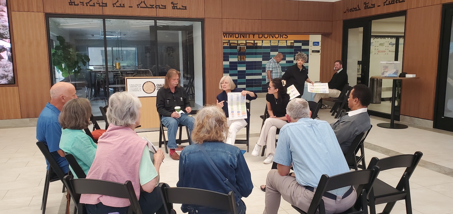 Sen Bayer speaking with constituents at the Chaldean Community Foundation last month