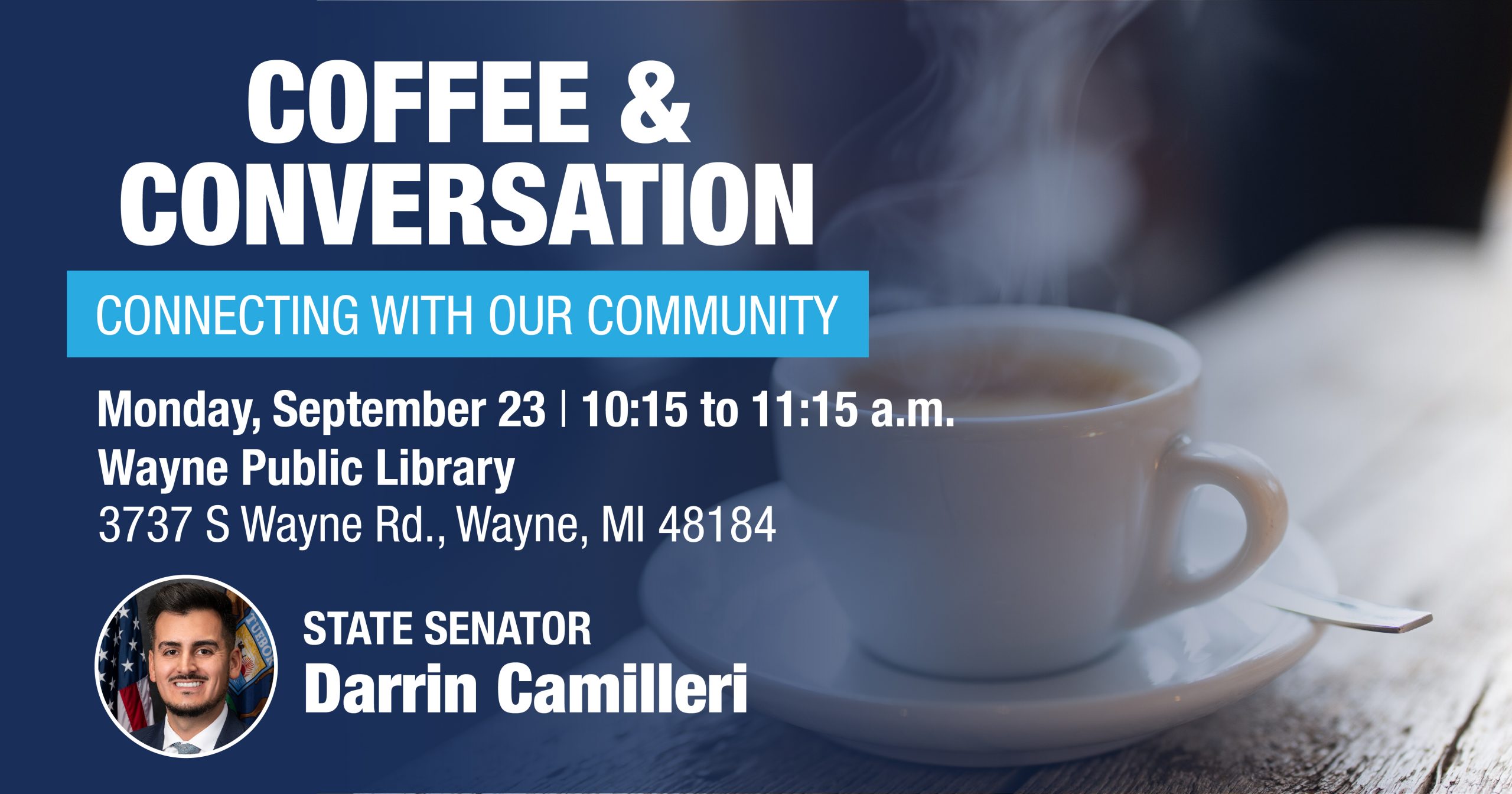 Sen. Camilleri Coffee & Conversation graphic