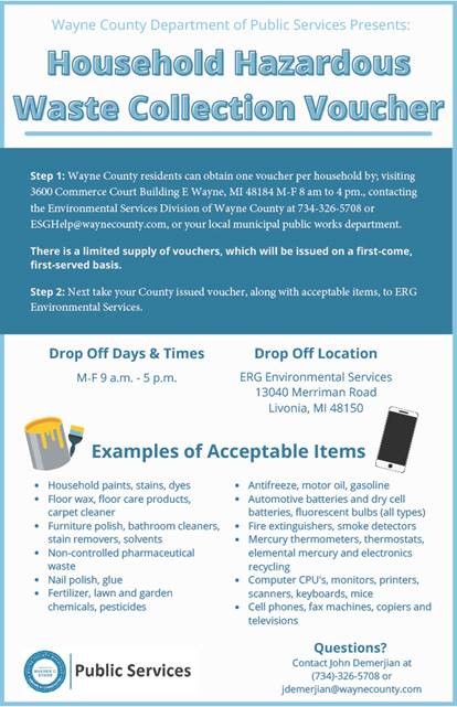 Wayne County Dept. of Public Services Offers Vouchers for Recycling Household Hazards