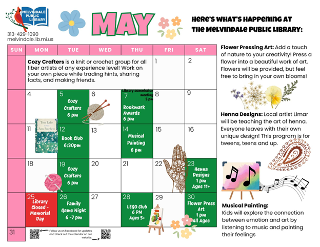 Melvindale Public Library May Events Calendar