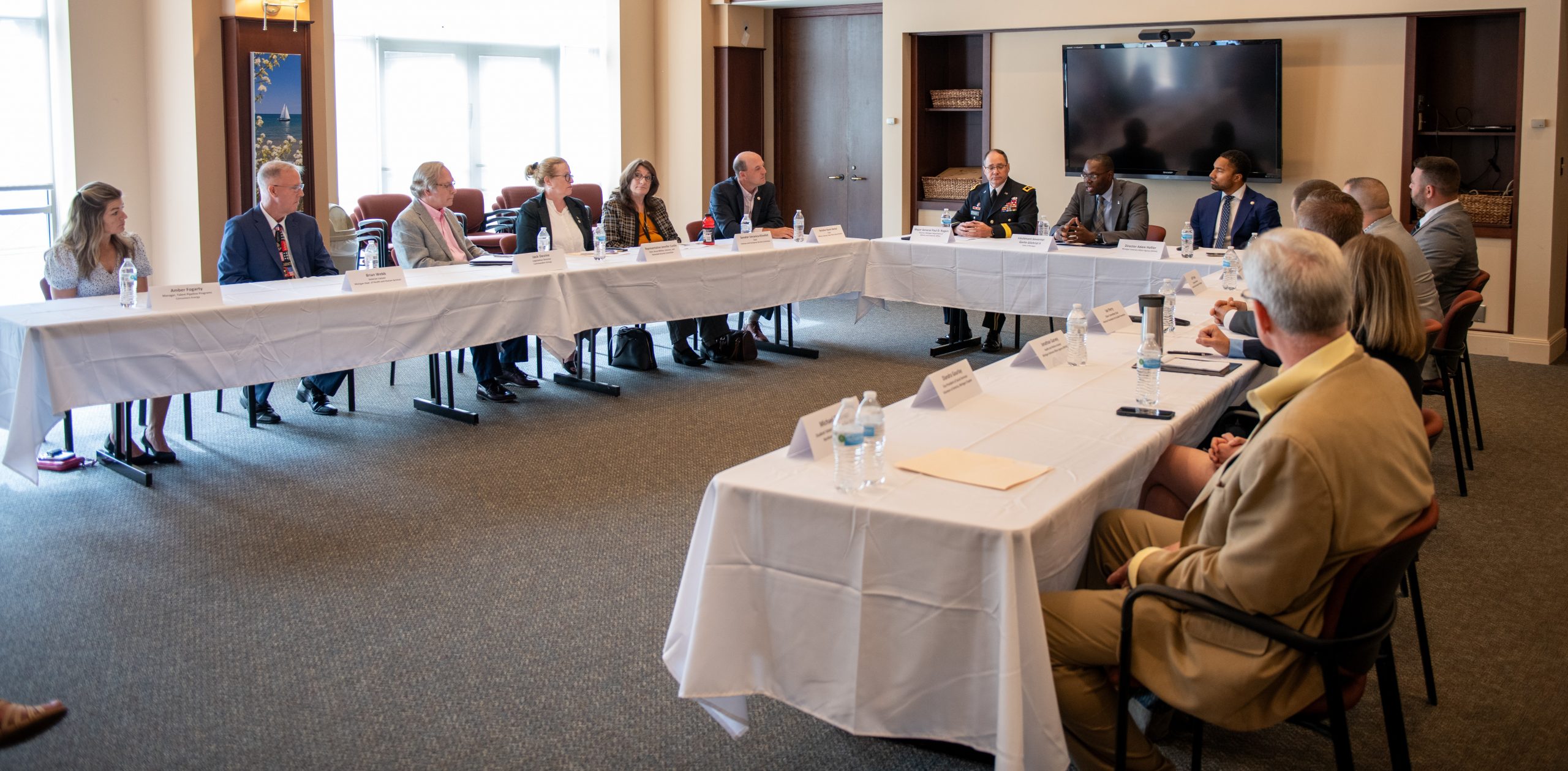 In July 2023, Sens. Veronica Klinefelt and Kevin Hertel joined Lt. Gov. Garlin Gilchrist II, the Michigan Veterans Affairs Agency (MVAA), fellow legislators and veteran-serving organizations for a roundtable discussion on veteran and military suicide prevention.