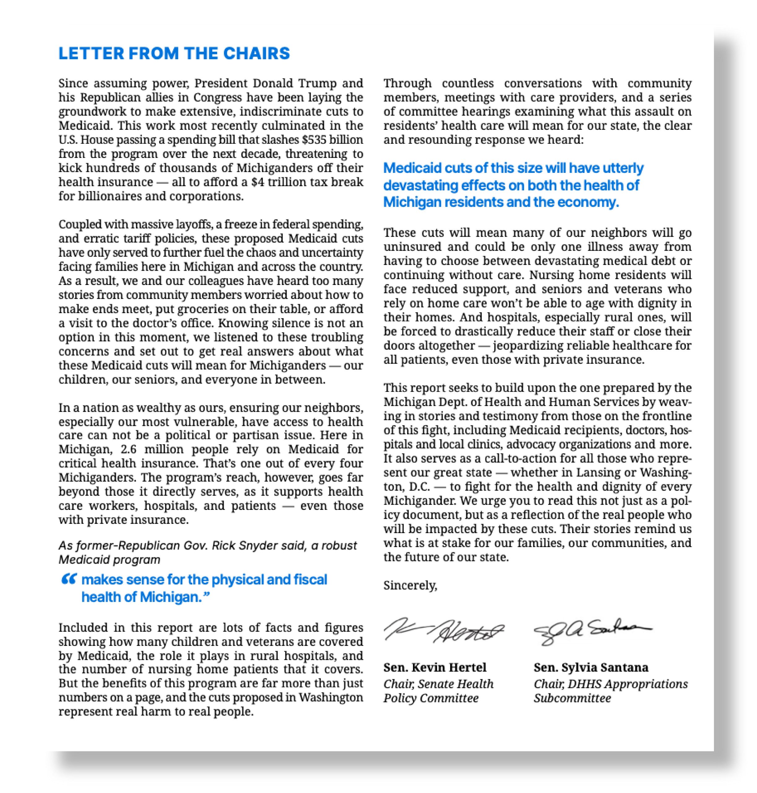 Informed by patients, health professionals, and care providers, Senator Sylvia Santana and I compiled a report earlier this year that underscores how federal cuts to Medicaid would be disastrous for the state. Read it here. 
