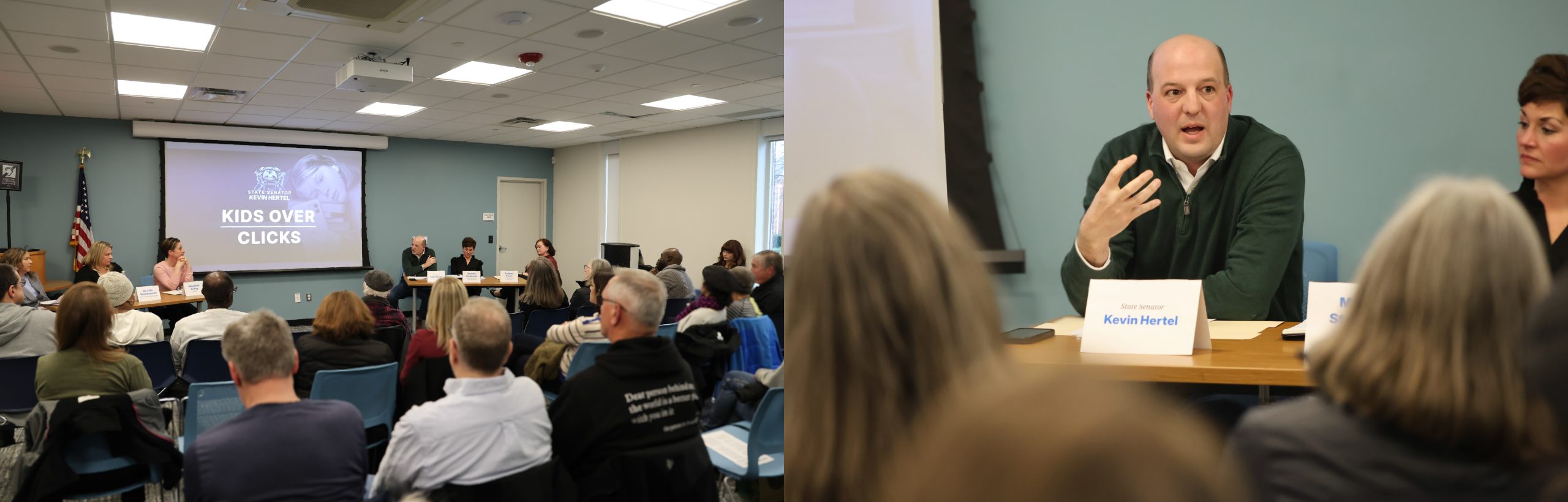 Sen Hertel at the Kids Over Clicks documentary screening and panel discussion speaking to the group of attendees