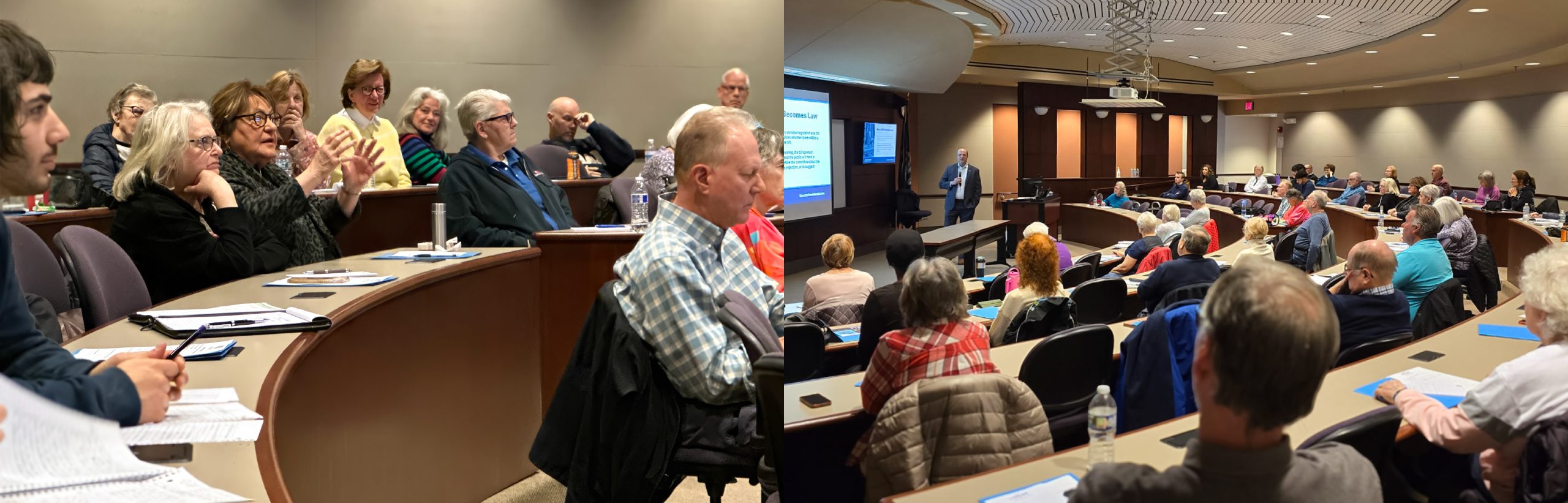 Sen Hertel hosting a class at Macomb Community College for retirees