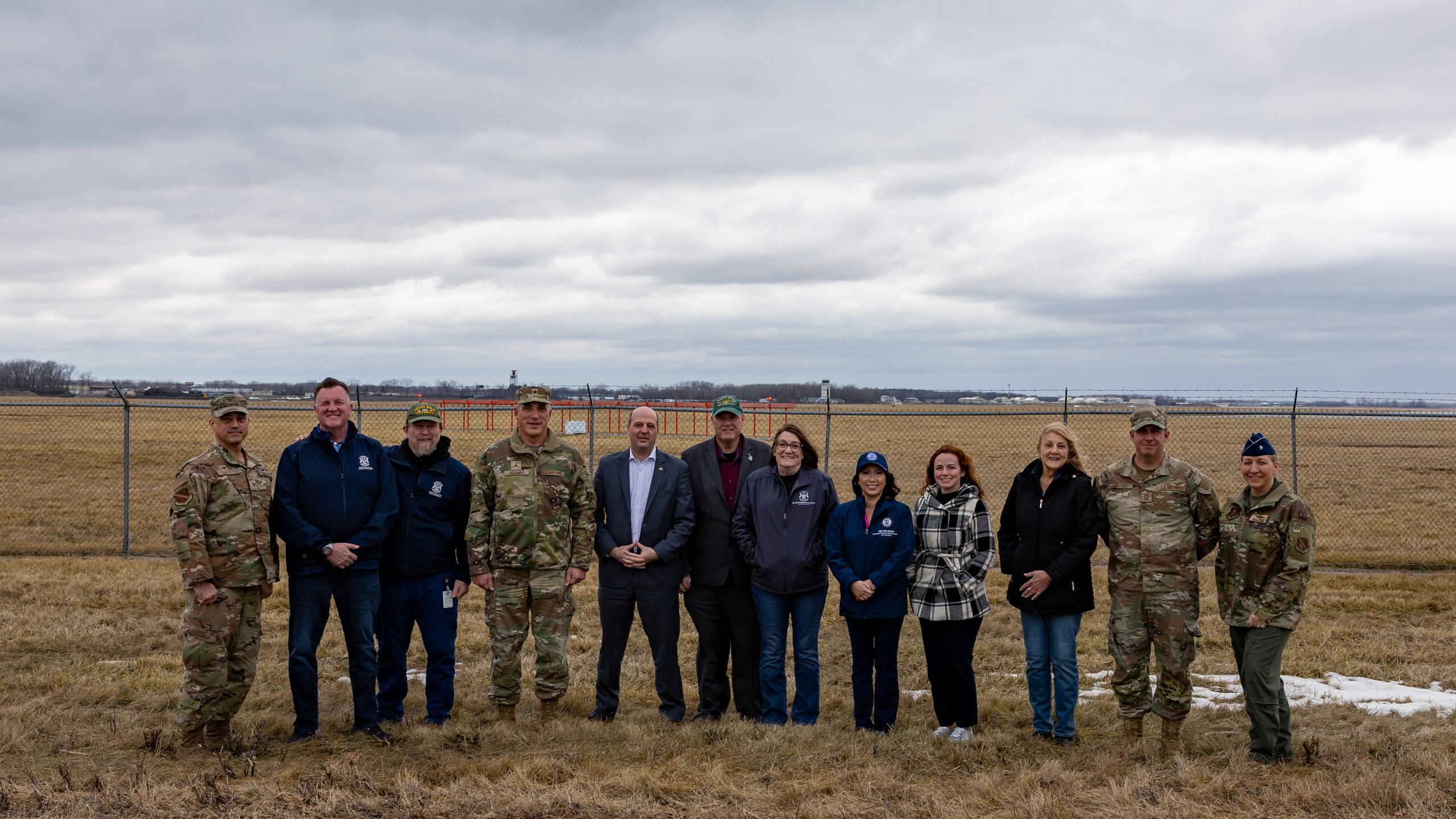 In February 2026, Sen. Kevin Hertel and other state legislators tour Selfridge with Brigadier General Leah V. Voelker, Commander of the 127th Wing