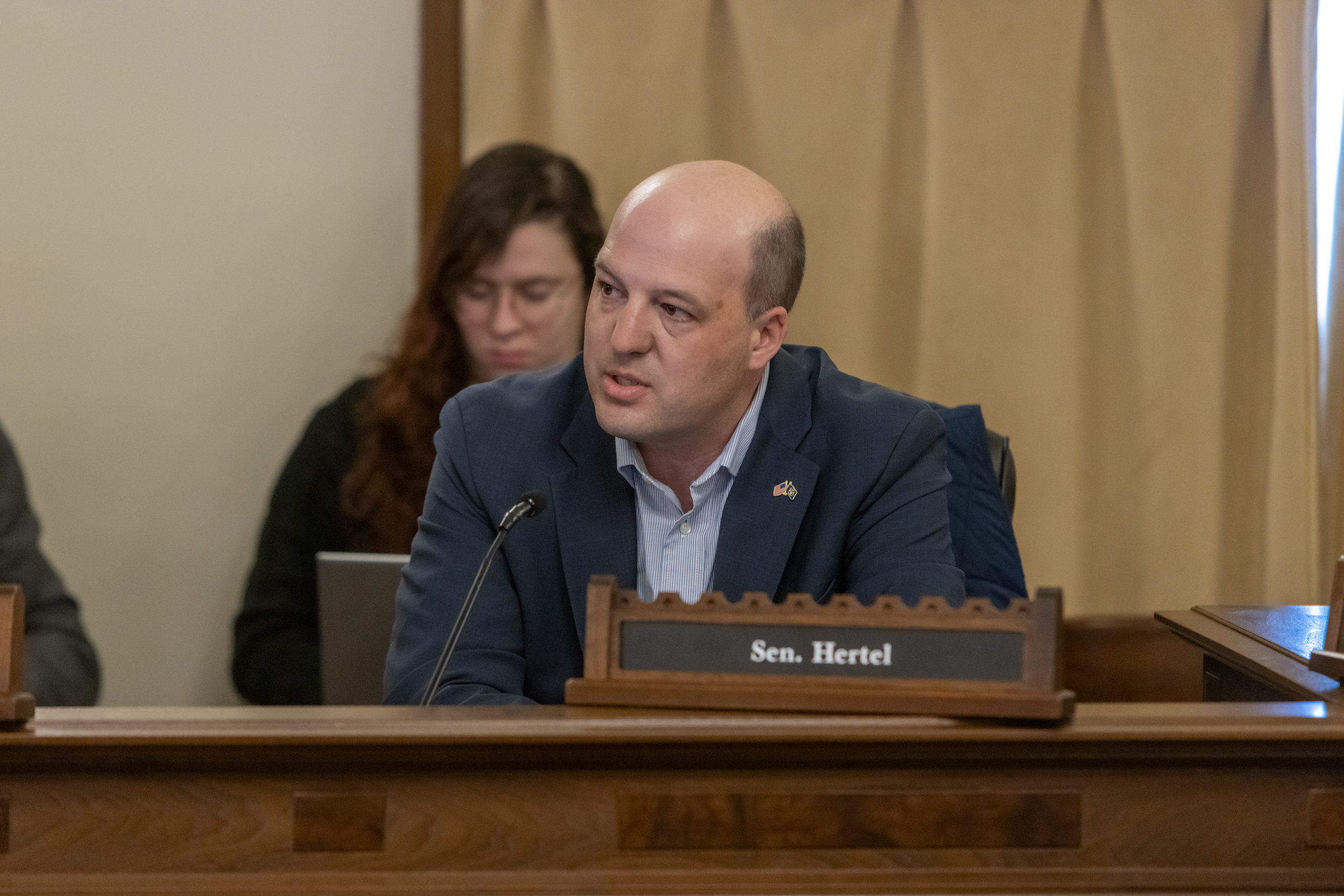 Hertel in committee speaking into the microphone