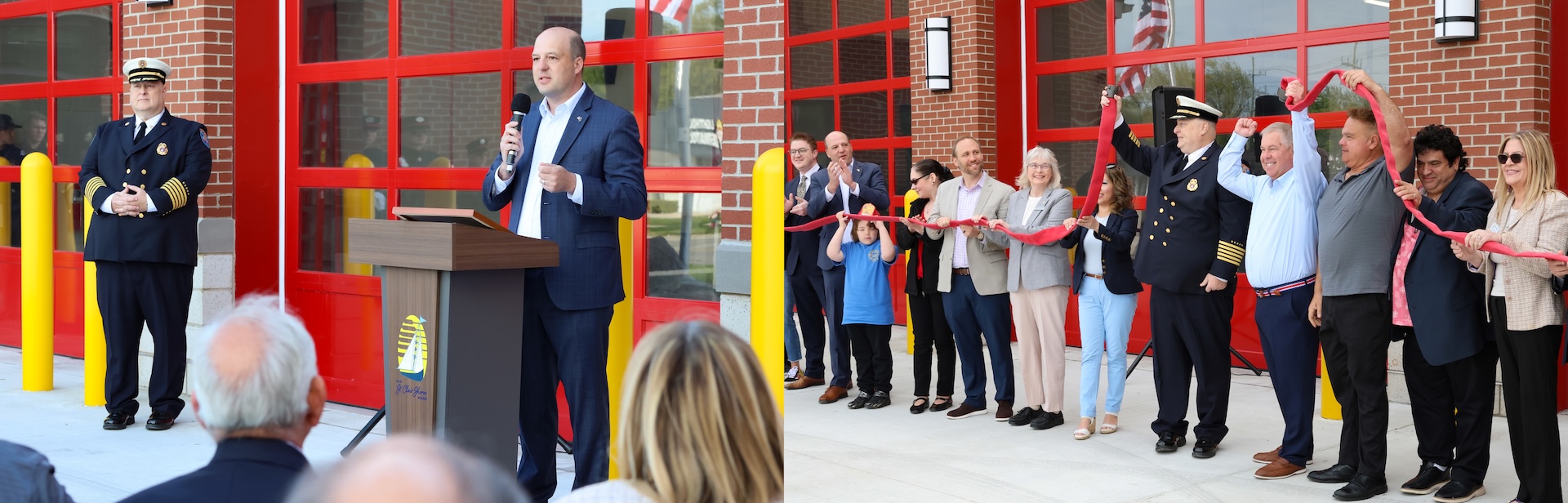 Sen Hertel speaking at the new fire station ribbon cutting ceremony