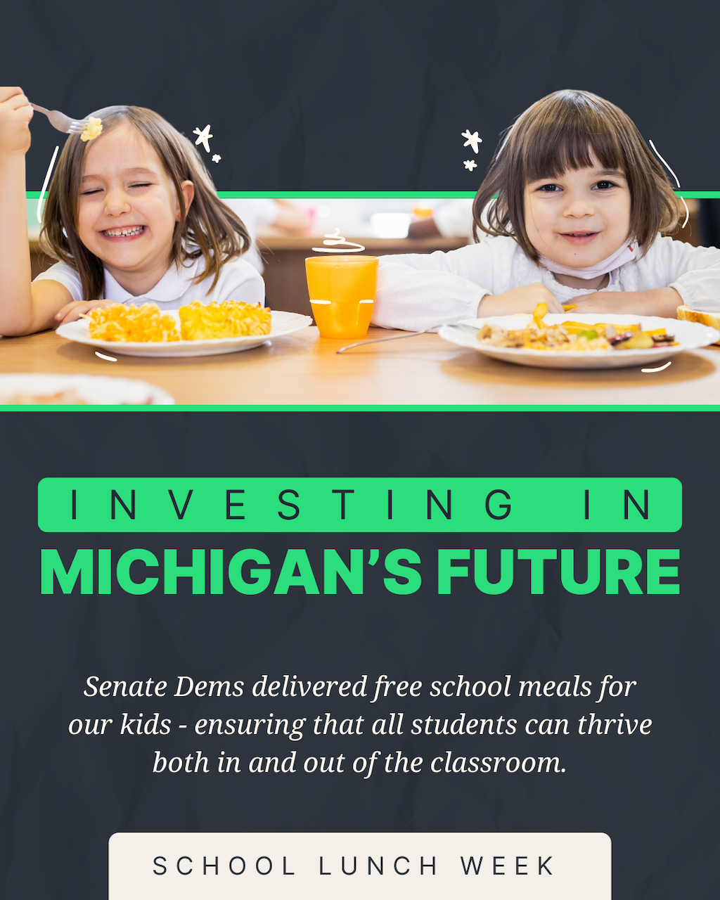 hat’s why, during budget negotiations, Sen. McMorrow and her Senate Democratic colleagues fought hard to ensure the widely popular free school meals program could continue