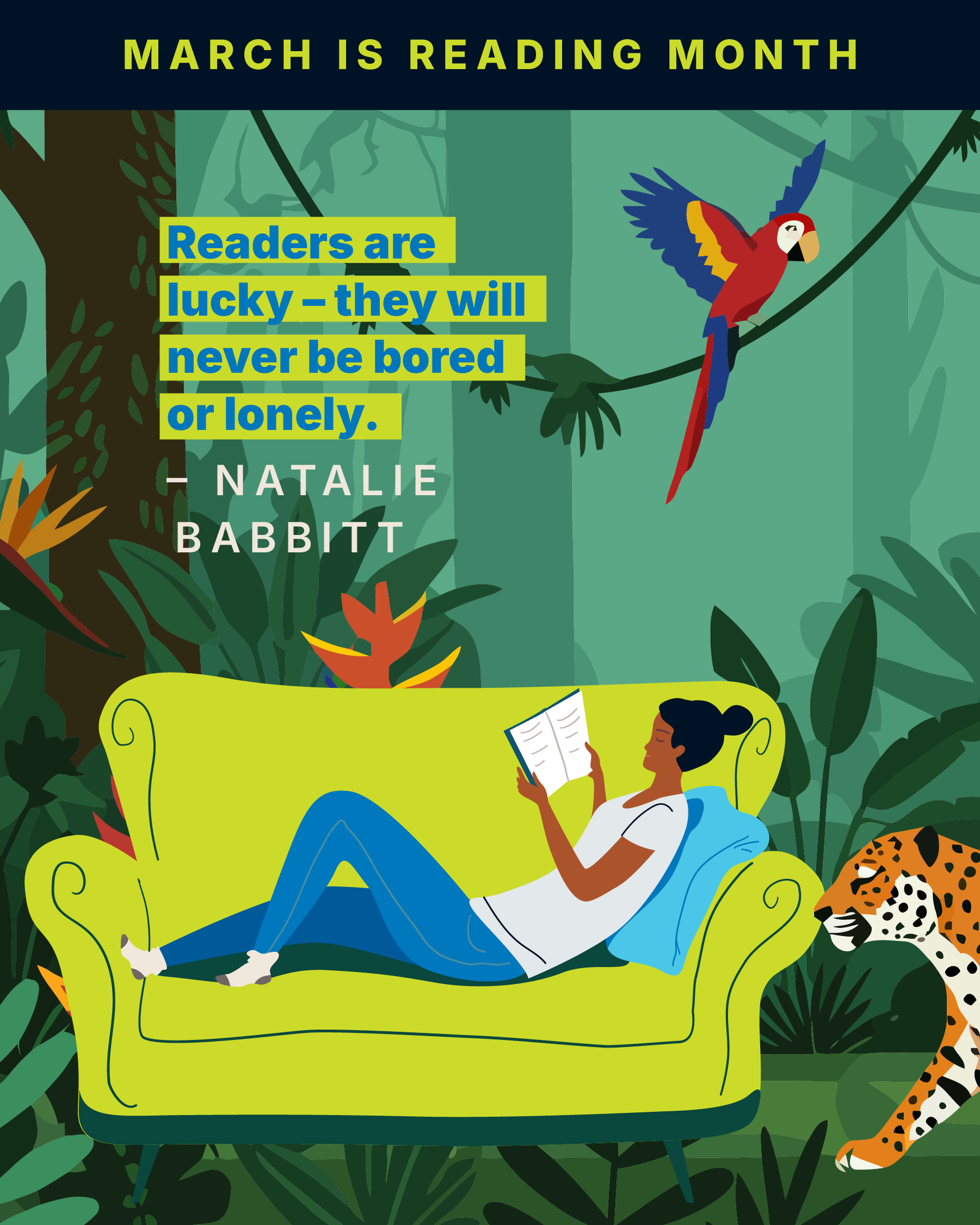 March is reading month "readers are lucky – they will never be bored or lonely." - Natalie Babbitt