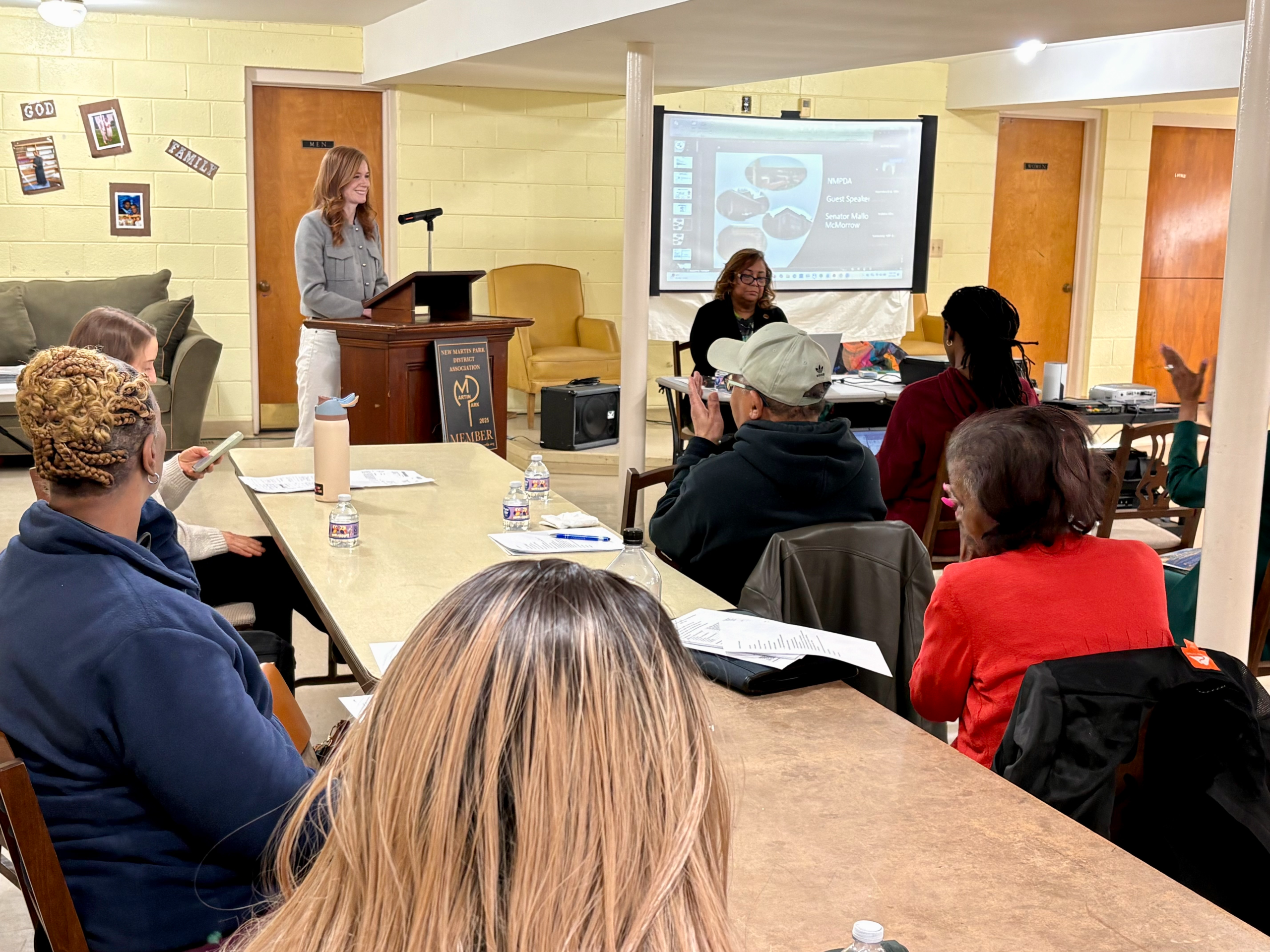 Sen McMorrow smiling at the New Martin Park District Association (NMPDA) monthly membership meeting