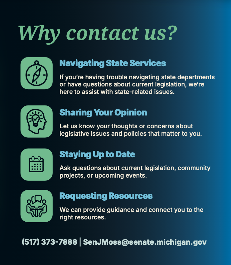 Why Contact Us? Navigating State Services, Sharing your Opinion, staying up to date, requesting resources
