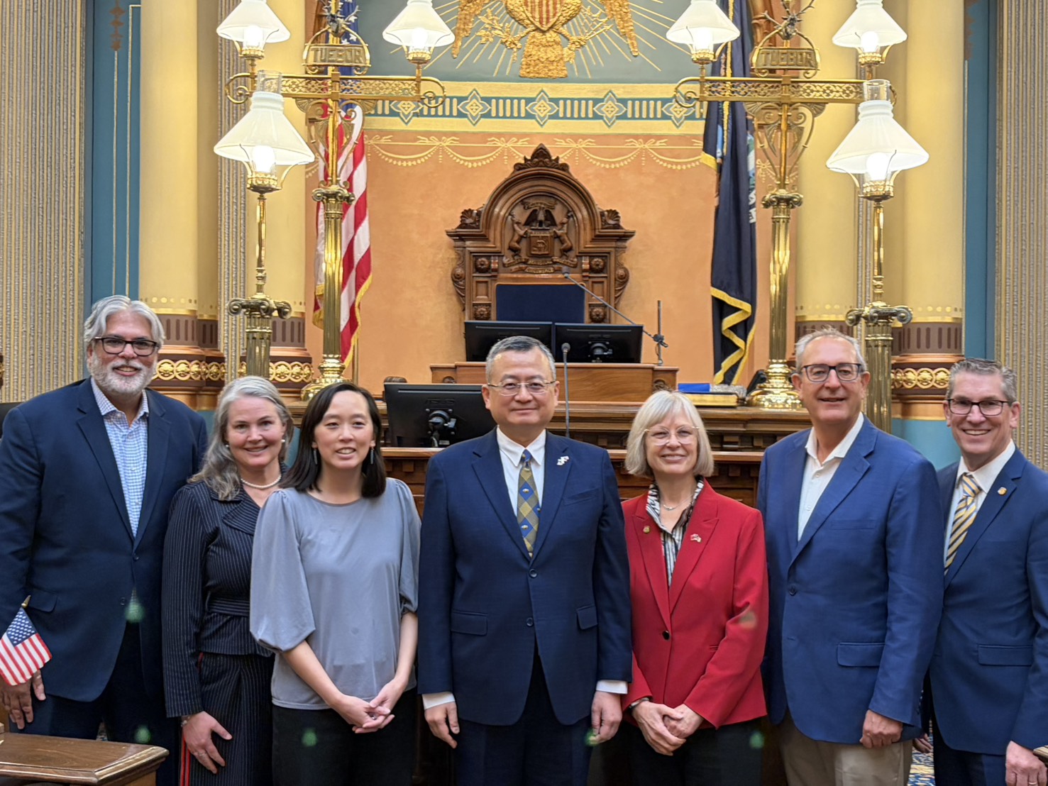 Sen. Singh joined Sens. Shink, Chang, Bayer, Victory, and Huizenga on the Senate floor to celebrate the passage of a resolution strengthening Michigan’s partnership with Taiwan