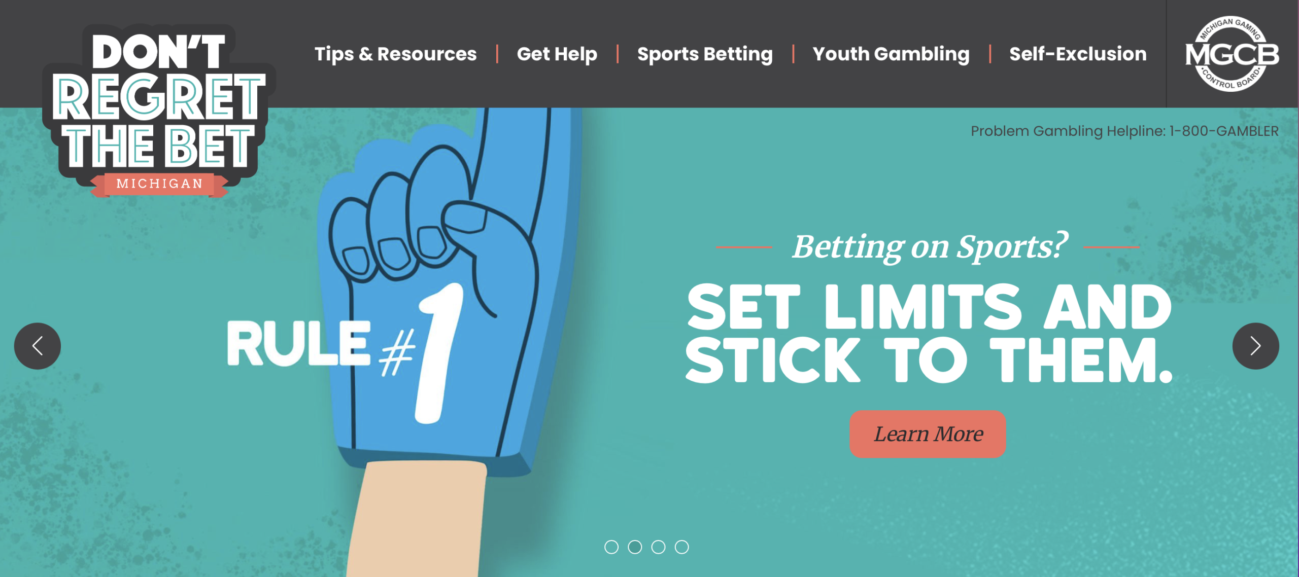 Website for the Michigan Gaming and Control Board. Screenshot of the homepage 