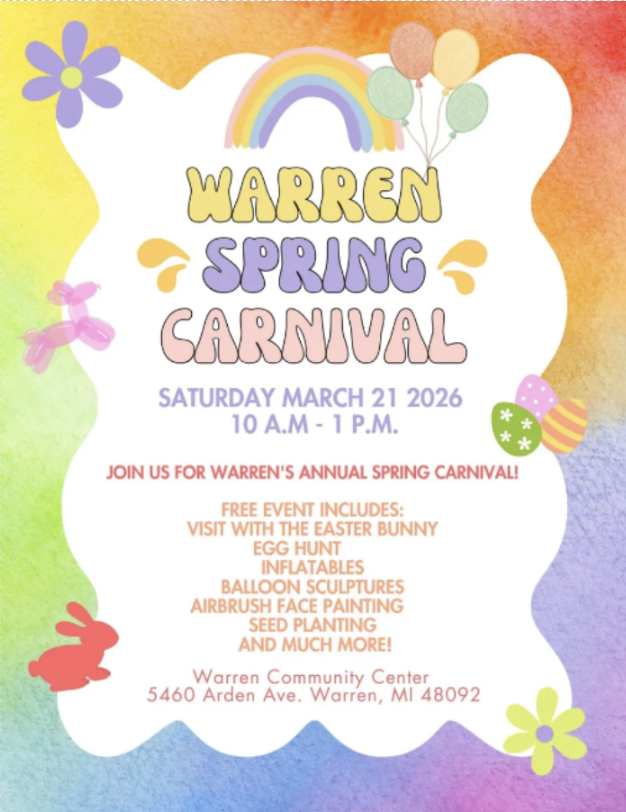 Warren Spring Carnival, Saturday March 21, 10 AM-1 PM at the Warren Community Center