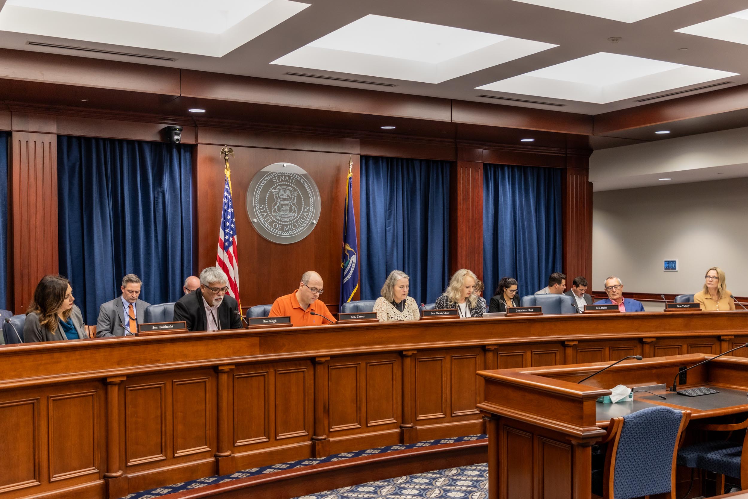 Sen. Cherry alongside members of the Senate Natural Resources and Agriculture Committee at a committee hearing on Tuesday, Oct. 1.